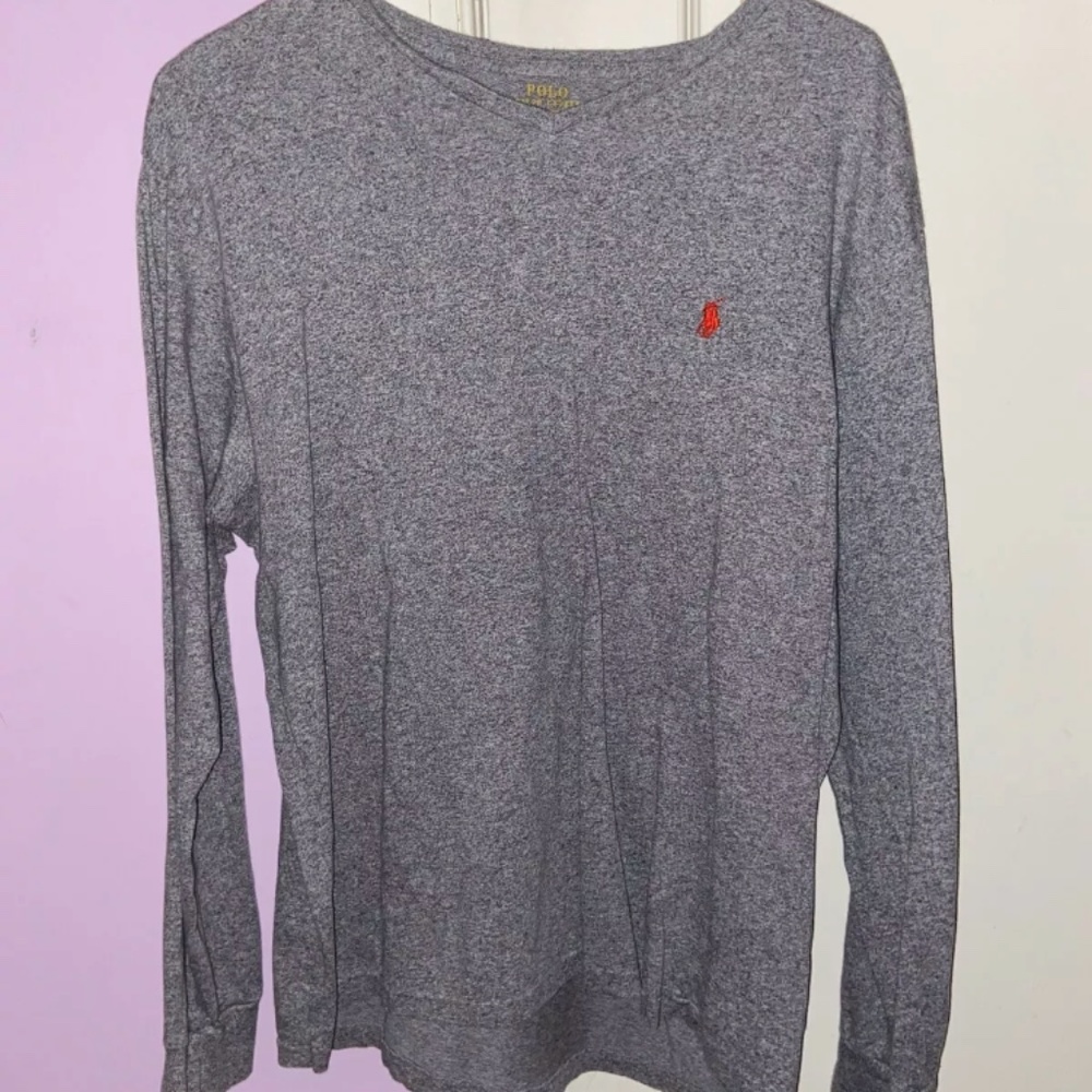 Gray Ralph Lauren Polo Thermal Knit Long Sleeve T